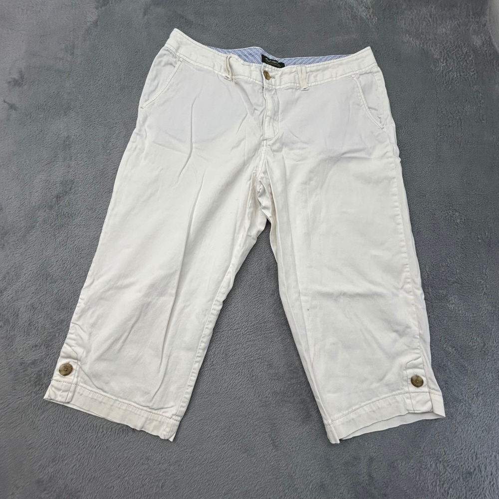 Eddie Bauer Women Beige Cotton Cargo Capri Pants Size 16 Cropped Drawstring Hem